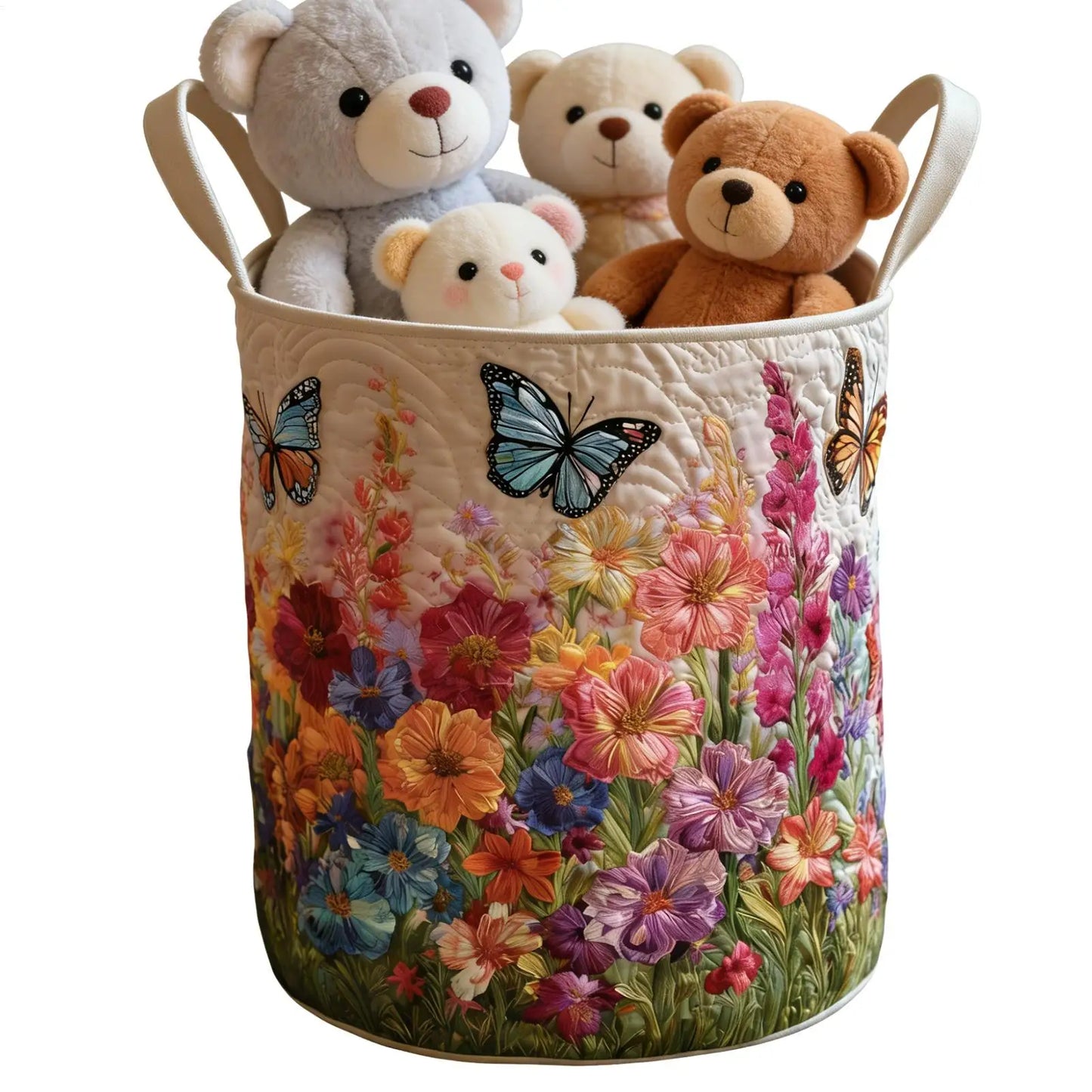 Vintage Floral Quilted Storage Basket with Handle | 18x14"