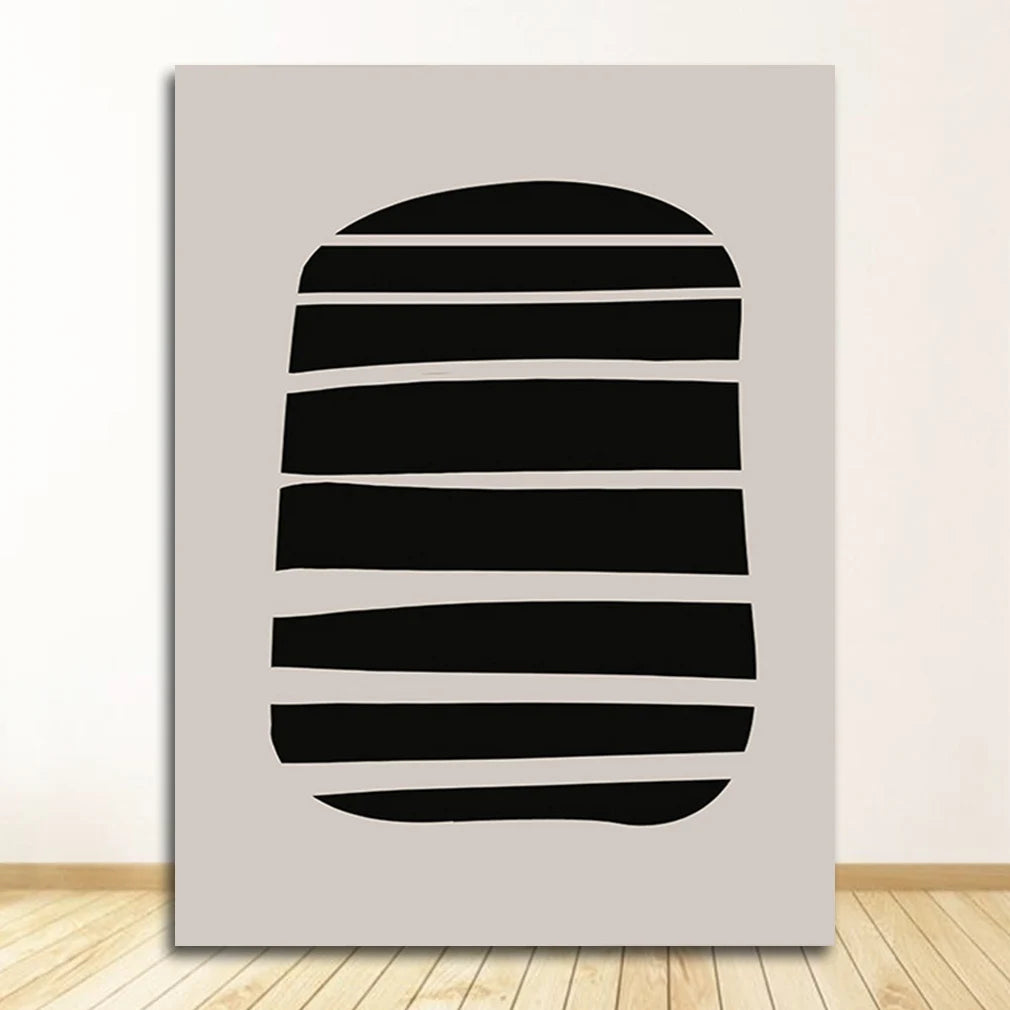 Modern Abstract Line Art Canvas Poster | Beige Black Minimalist