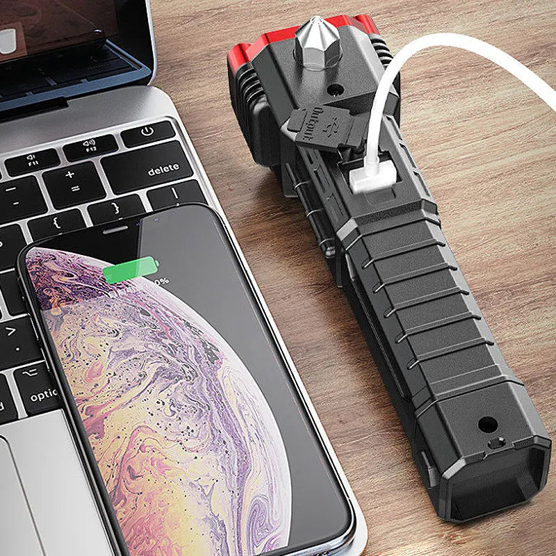 Multifunction Flashlight Power Bank & Car Safety Hammer – 800LM