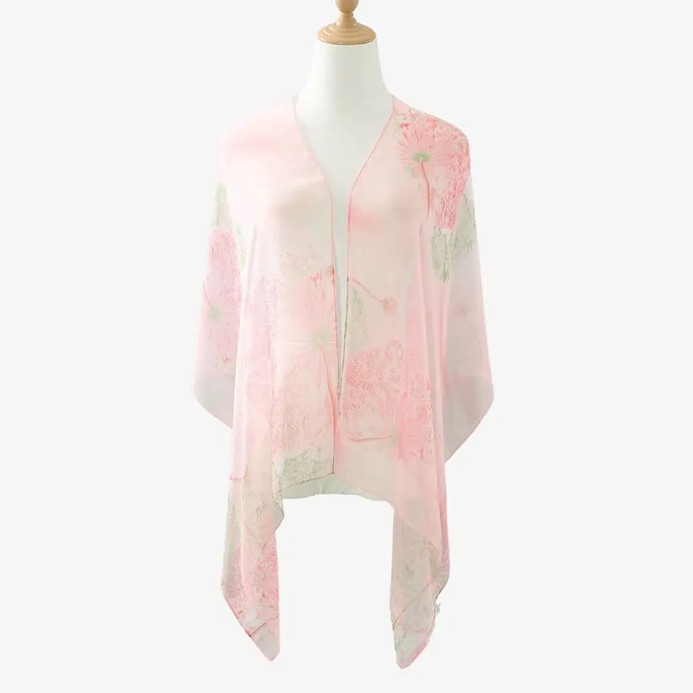 Women's Floral Silk-Feel Beach Shawl Wrap Scarf – Lightweight