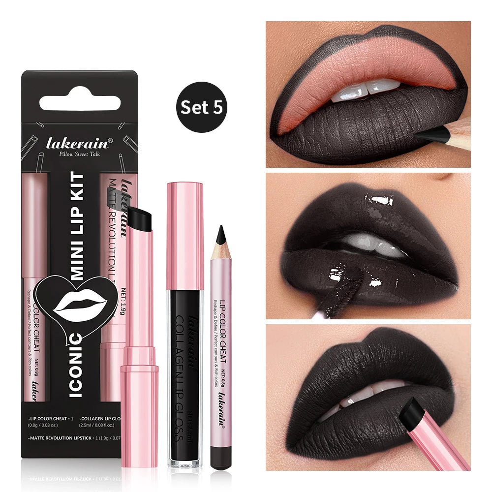 Waterproof Long Lasting Matte Black Lipstick Set Velvet Liquid Lip Gloss Lip Liner Set Red Stain Halloween Goth Makeup Peaceful Pleasures Health and Wellness