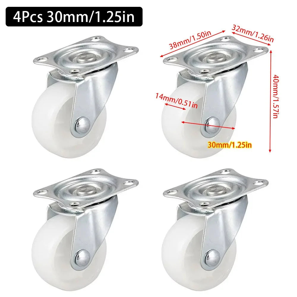 1/2/4Pcs New Heavy Duty Caster Wheel White Nylon Rubber 360 Degree Furniture Roller Furniture Carts Universal Swivel Casters Peaceful Pleasures Health and Wellness 4Pcs 1.25inch
