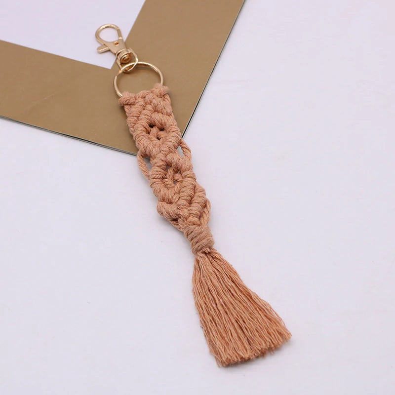 Boho Macrame Braided Keychain Wristlet Bracelet Key Fob Strap