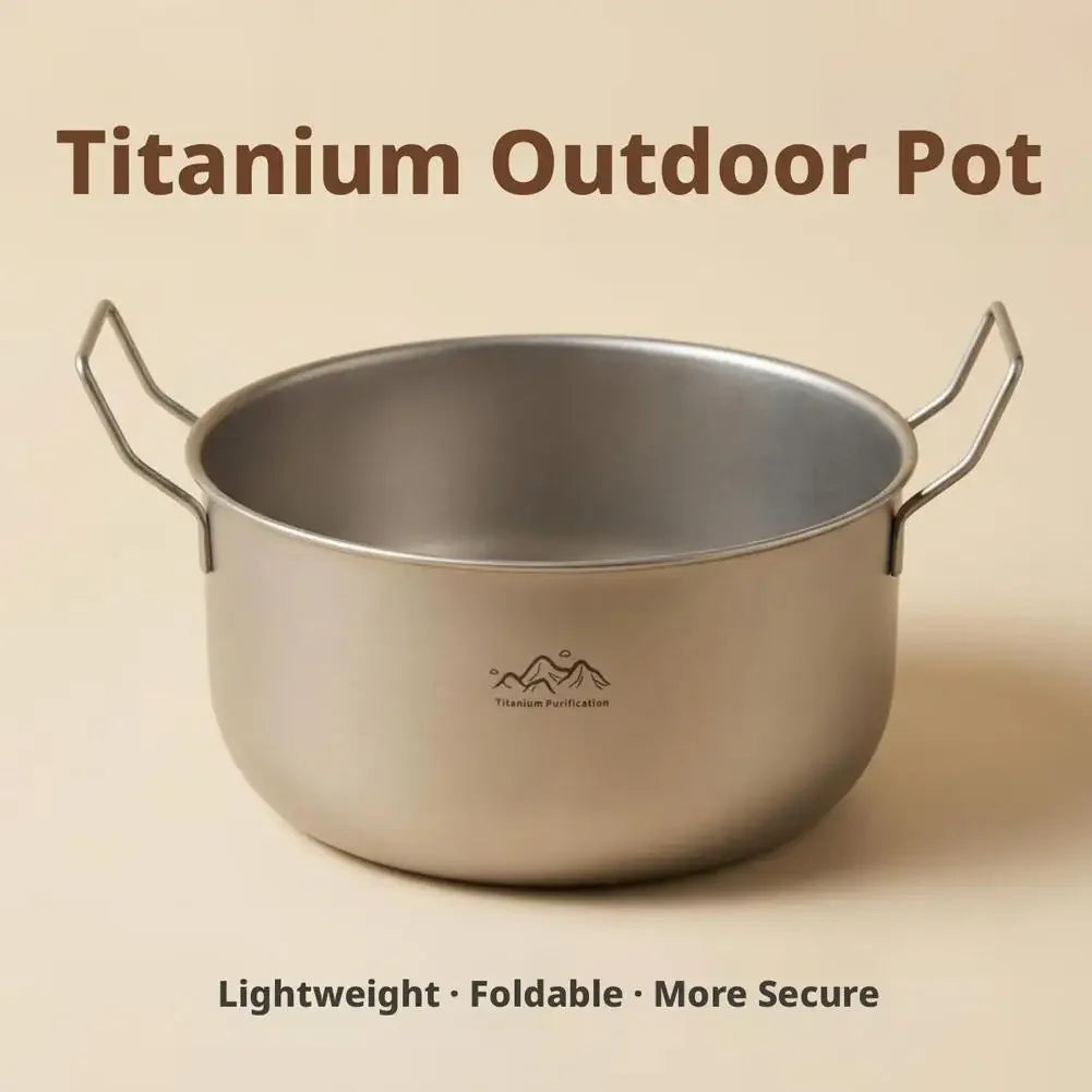 Ultralight Titanium Camping Soup Pot, Portable Foldable Bowl Handle Backpacking Pot for Hiking Trekking Picnic Fishing Cooking Peaceful Pleasures Health and Wellness