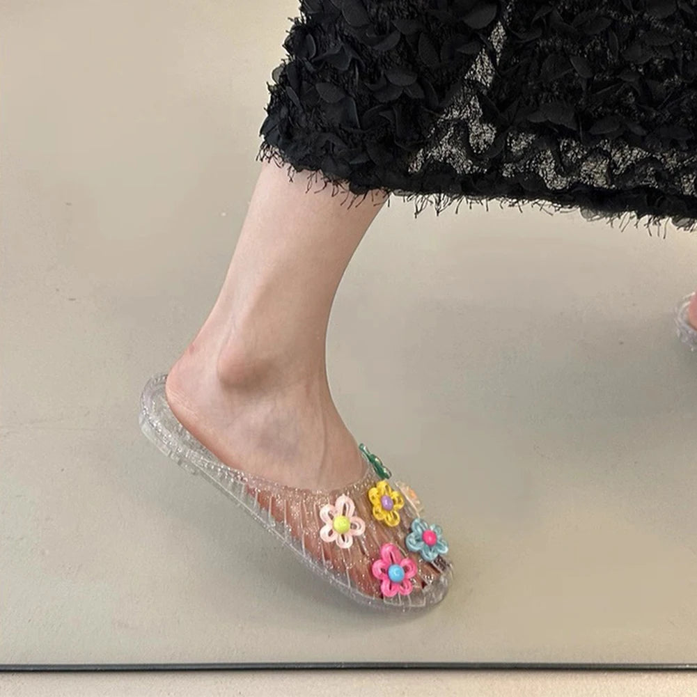 Transparent Flat Bottomed Hooded Slippers,Anti Slip Hollow Hole Shoes,Crystal Half Slippers,For Beach Fun/Daily Casual Walking Peaceful Pleasures Health and Wellness