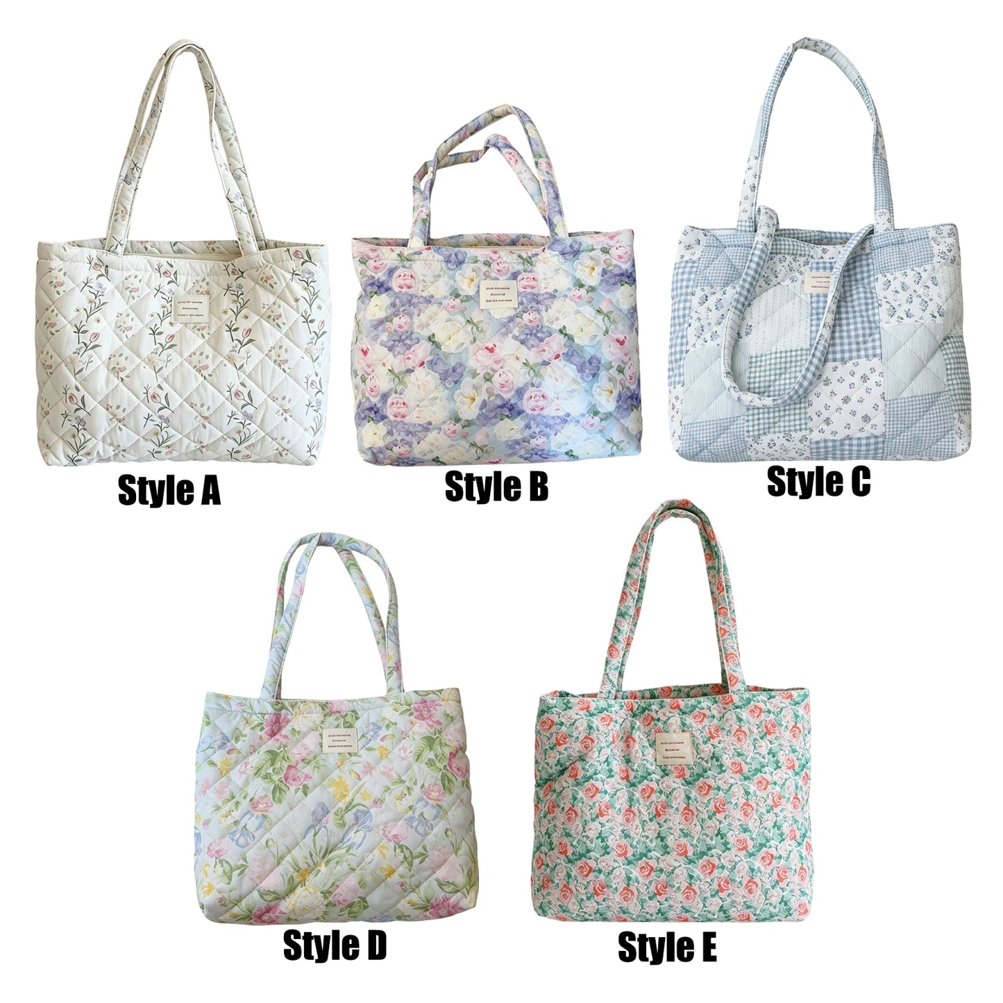 Women Quilted Cotton Laptop Work Tote Bag Lightweight Flower Print Shoulder Bags French Styles Armpit Bags for Daily Travel Work Peaceful Pleasures Health and Wellness