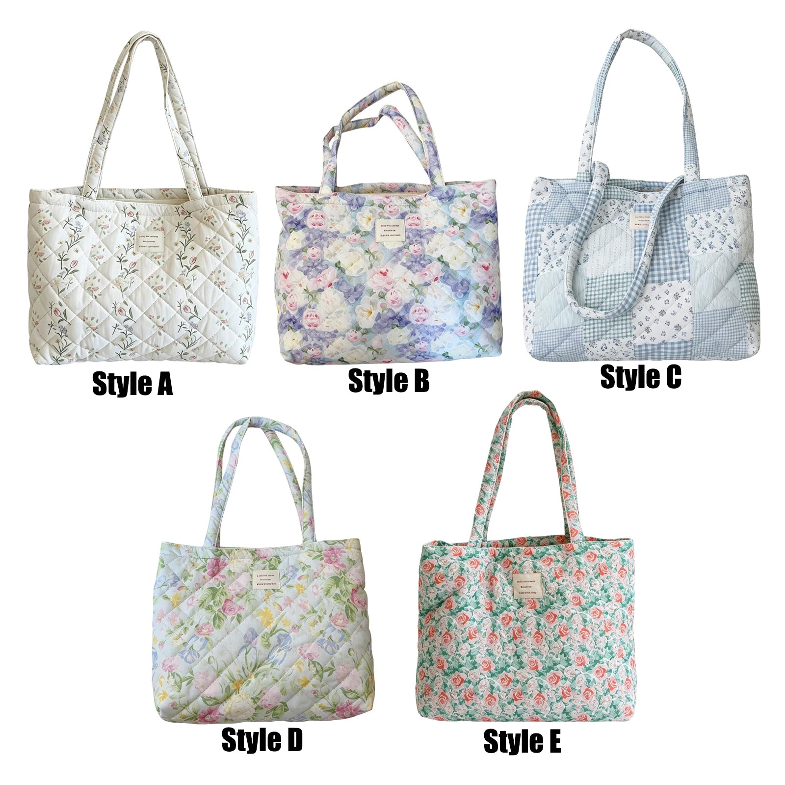 Women Quilted Cotton Laptop Work Tote Bag Lightweight Flower Print Shoulder Bags French Styles Armpit Bags for Daily Travel Work Peaceful Pleasures Health and Wellness