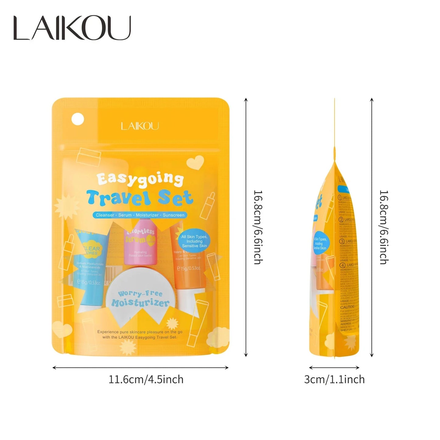 LAIKOU Ceramide Travel Skincare Set – SPF 50 Cleanser Serum Moisturizer