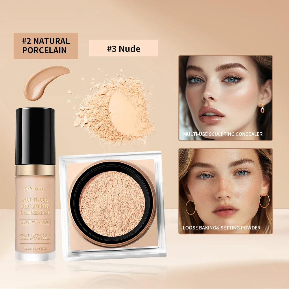 Concealer & Loose Setting Powder Makeup Set – Matte Finish
