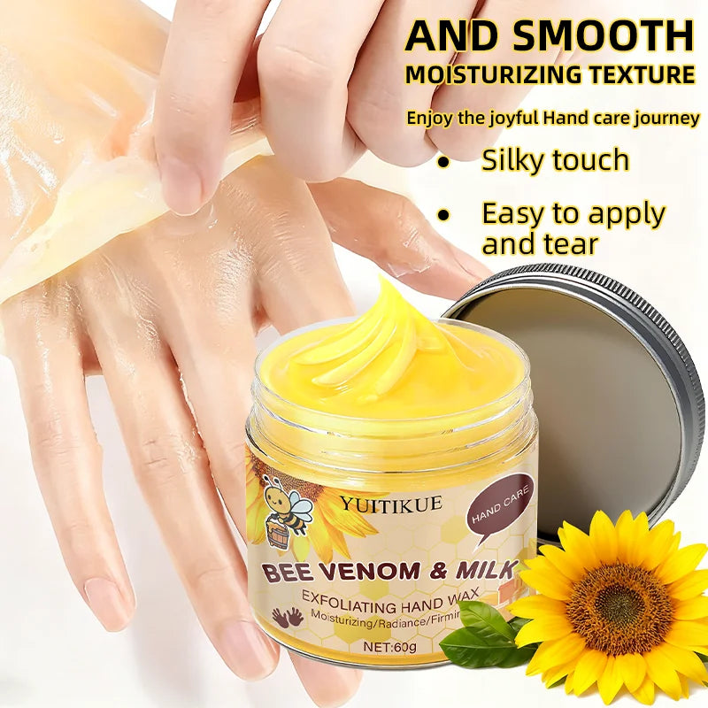 YUITIKUE Hand Wax 60g - Solve Dead/Rough/Dark Skin & Fine Lines, Moisturizing/Radiance/Firming, Bee Venom & Milk, Painless Peel Peaceful Pleasures Health and Wellness