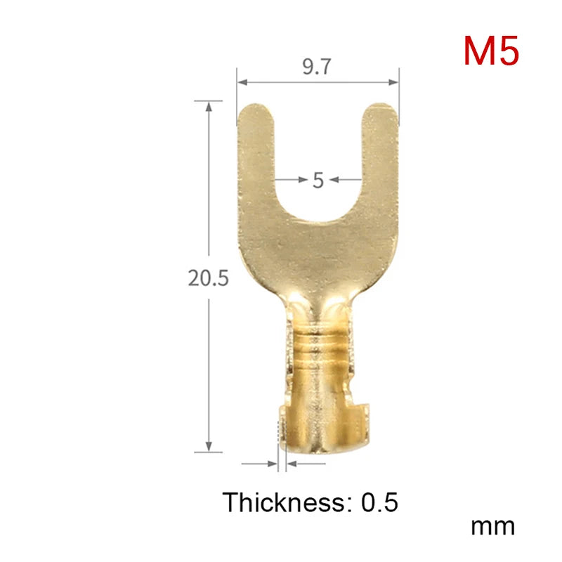 100Pcs Brass U-Shape Fork Crimp Terminals Grounding Lug Set Crimp Fork Terminals Peaceful Pleasures Health and Wellness M5