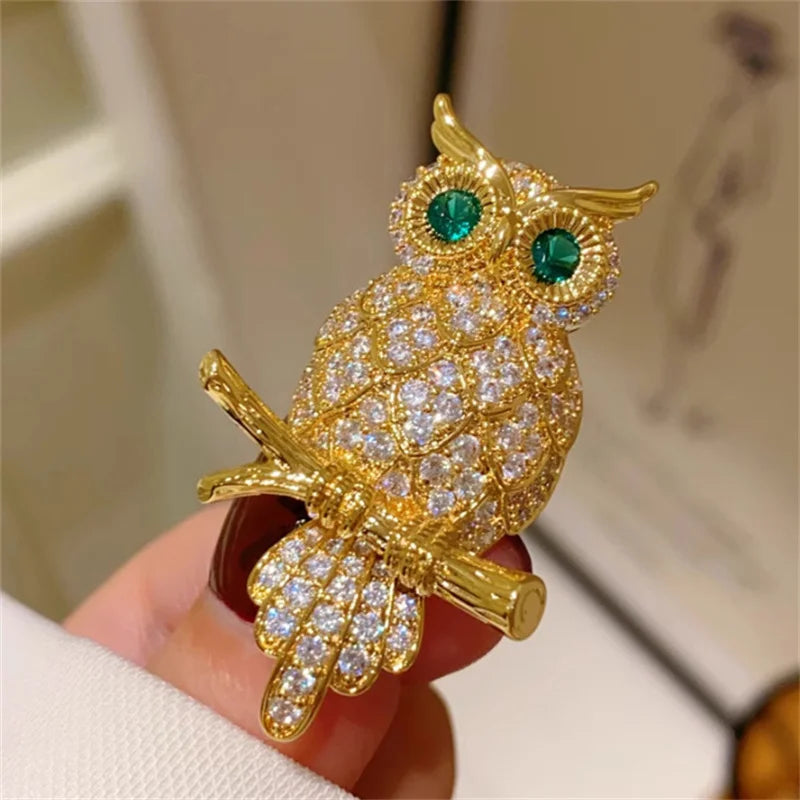 Vintage Owl Brooch | Sparkling Crystal Animal Pin for Women