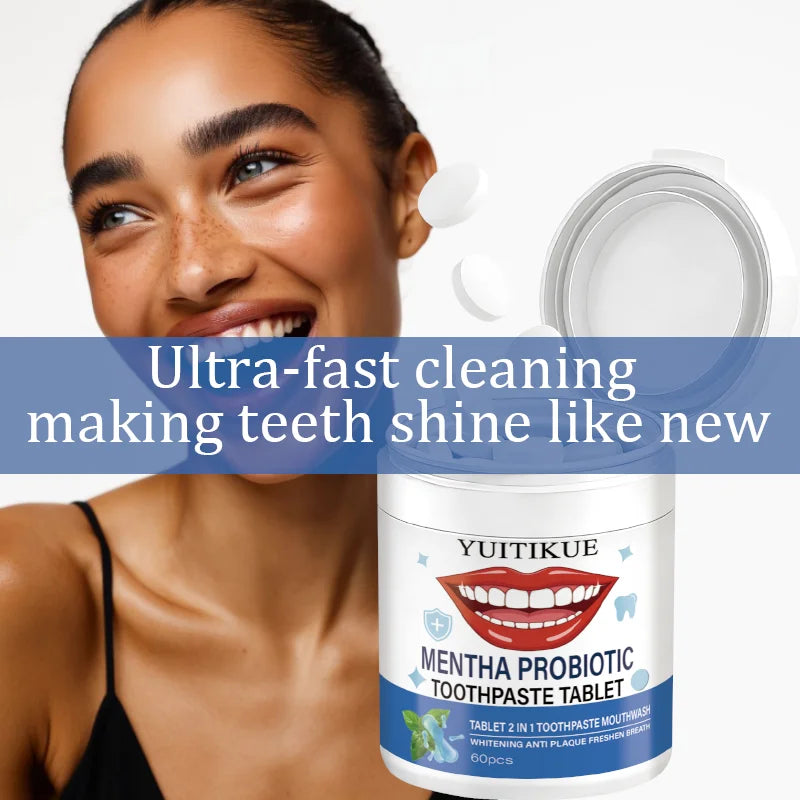 Yuitikue Mentha Probiotic Toothpaste Tablets, 2-in-1 Whitening Toothpaste & Mouthwash for Anti-Plaque & Fresh Breath, 60pcs Peaceful Pleasures Health and Wellness