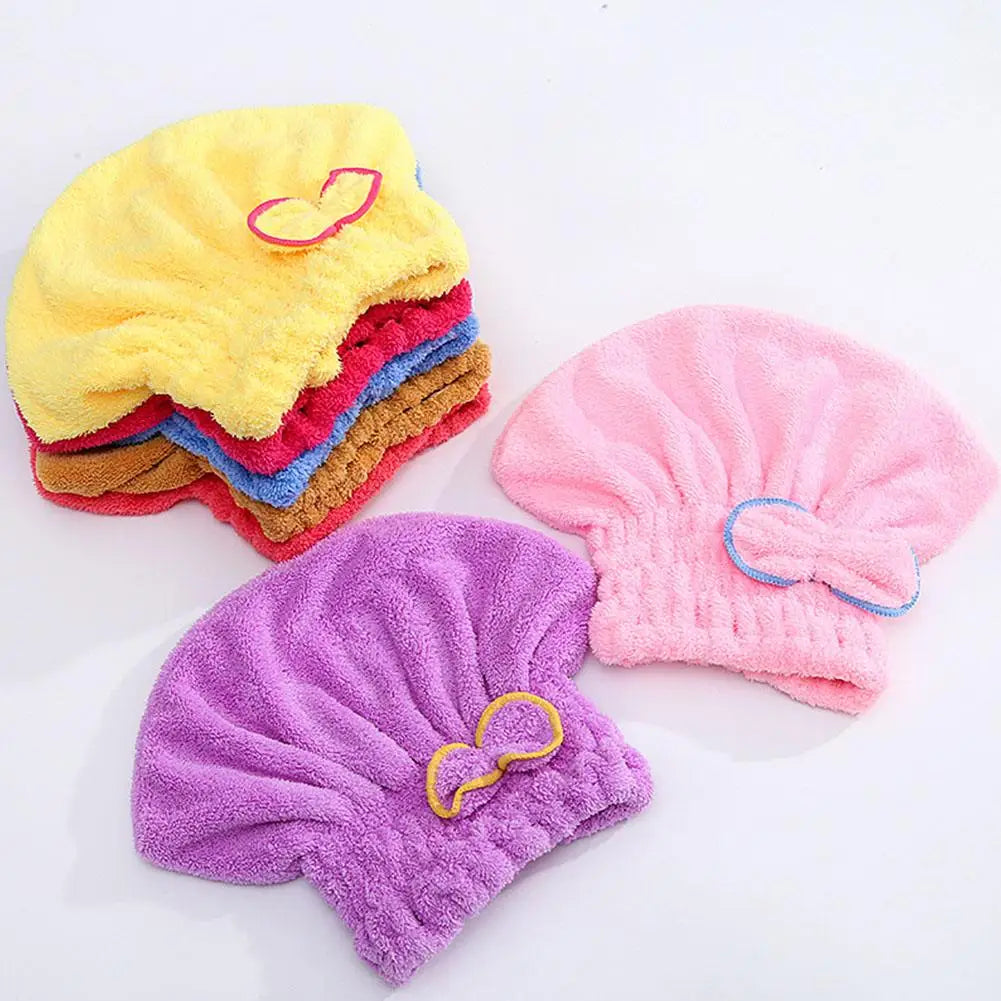 Microfiber Quick Dry Hair Wrap Towel Cap with Bowknot