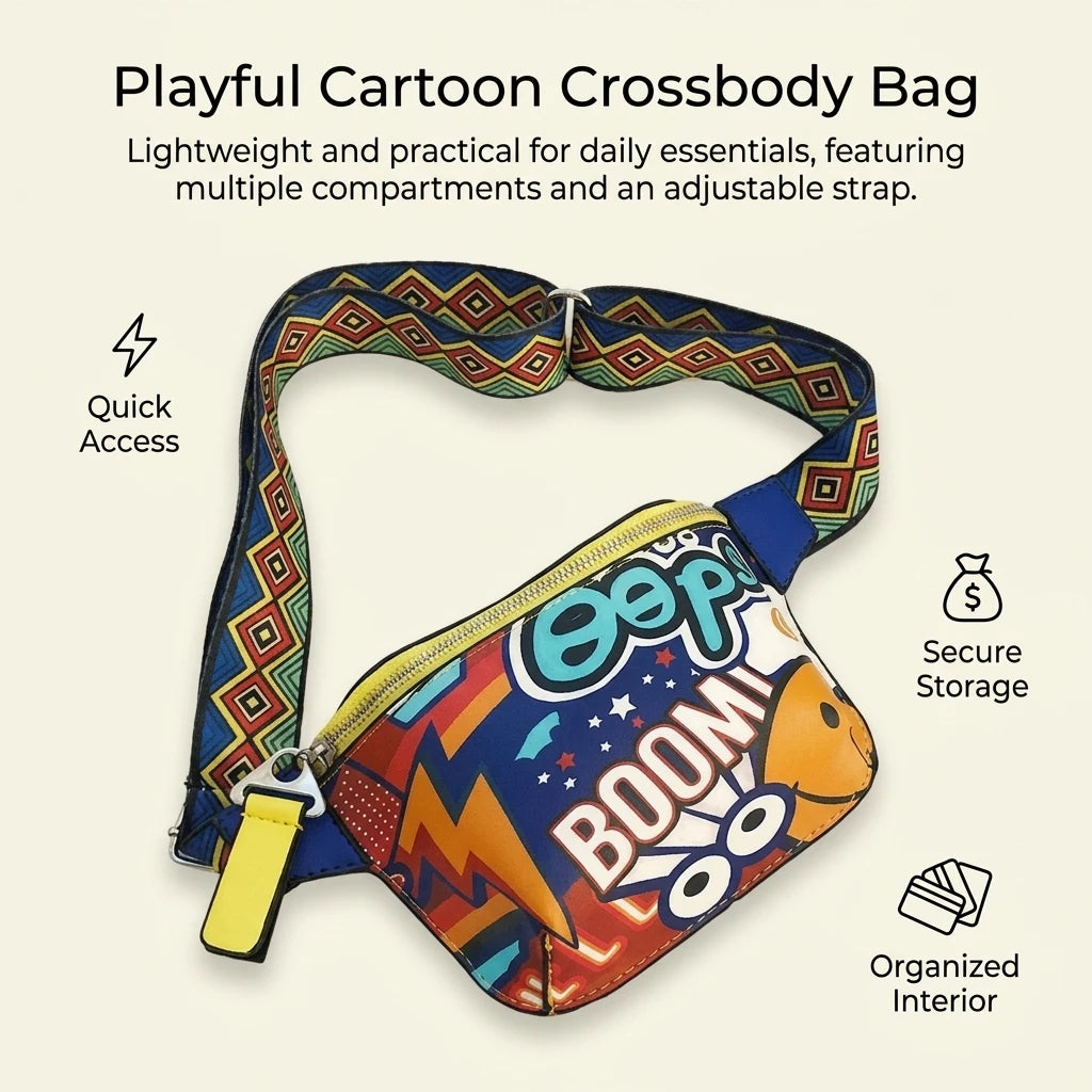 Korean Style Cartoon Crossbody Bag For Students With Adjustable Strap And Multi Pocket Design Peaceful Pleasures Health and Wellness