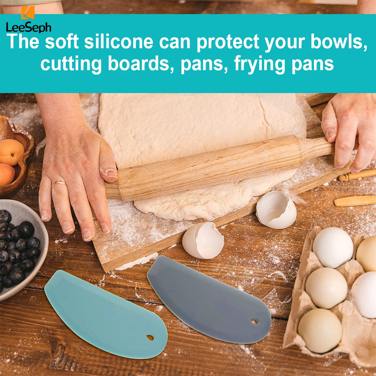 Silicone Dough Scraper, Bowl Scraper， Dough Cutter for Bread Dough Cake, Flexible Multipurpose Kitchen Pastry Cutter Tool Peaceful Pleasures Health and Wellness