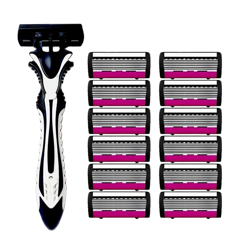 Men's 6-Blade Reusable Razor with Replaceable Head