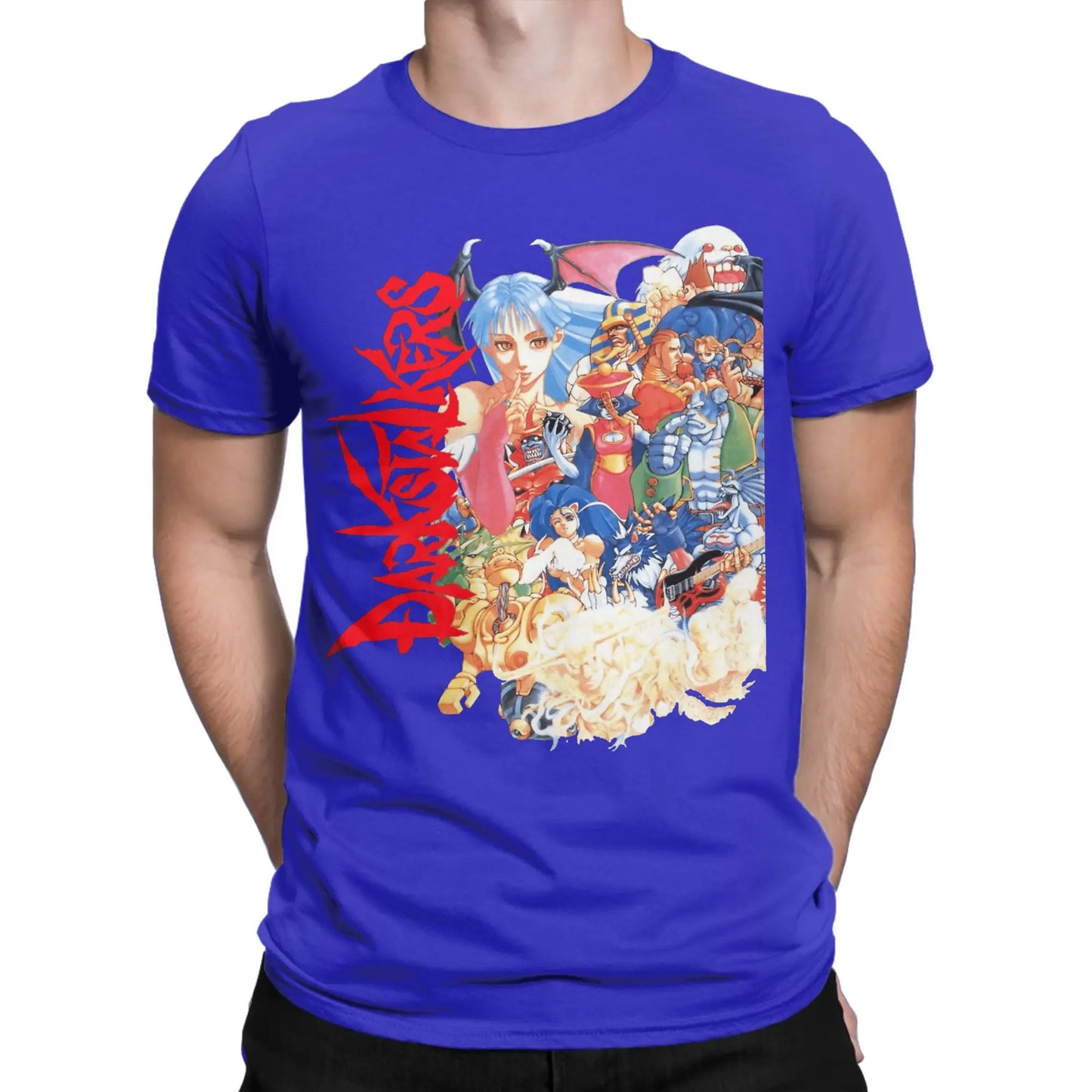 Men's T-Shirt Darkstalkers Humor 100% Cotton Tee Shirt Short Sleeve Characters T Shirt Round Collar Clothes Printed Peaceful Pleasures Health and Wellness Blue M