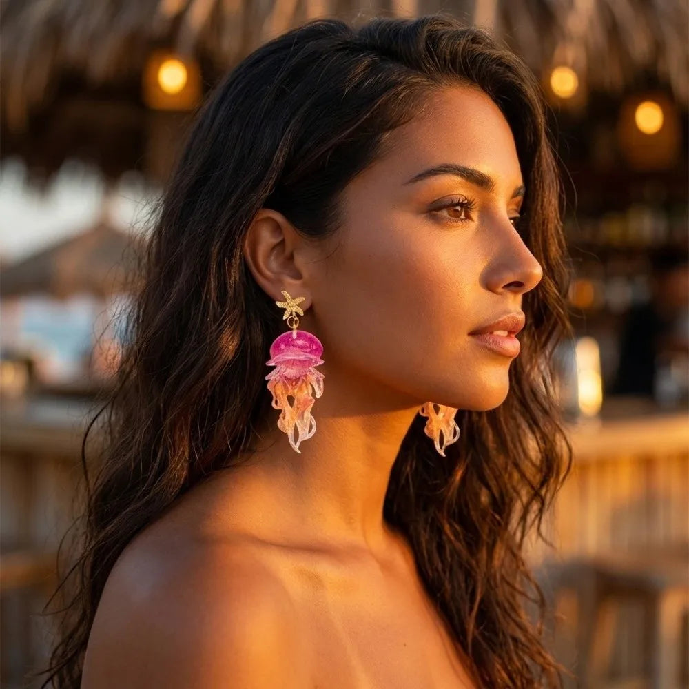 Jellyfish Tassel Drop Earrings – Gradient Acrylic Ocean Jewelry