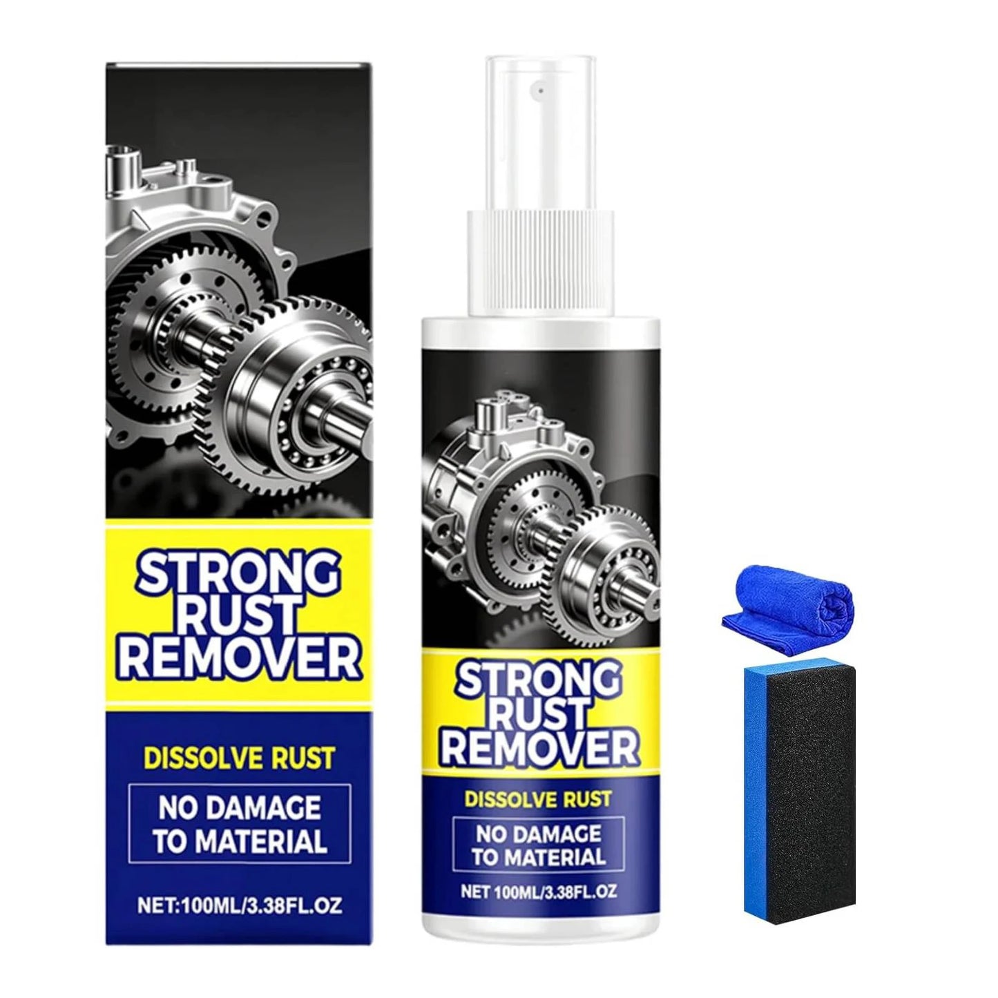 Rust Remover Spray for Metal with Sponge and Towel Heavy Duty Metal Cleaner for Car Wheels & Multi-Surfaces 100ml Peaceful Pleasures Health and Wellness