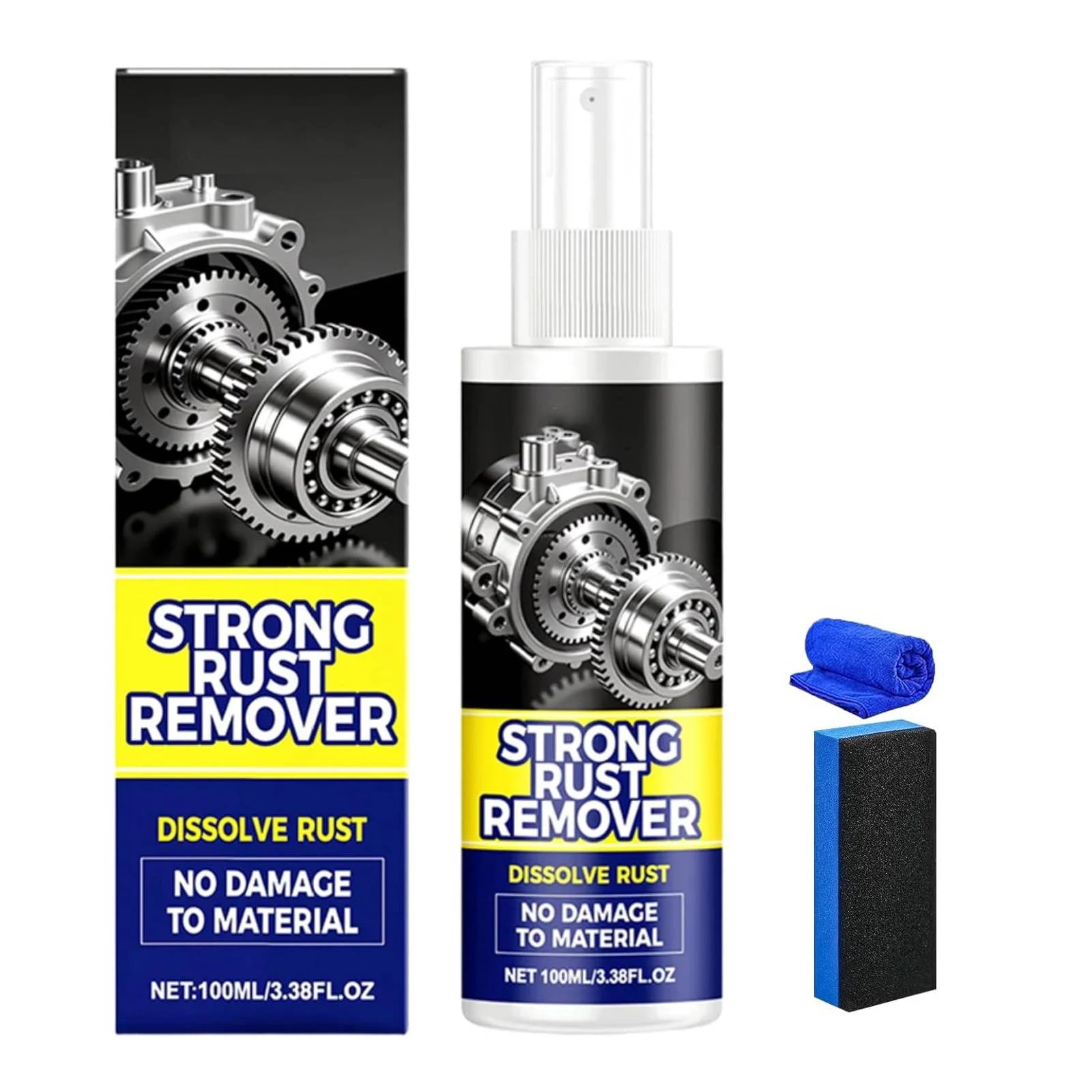 Rust Remover Spray for Metal with Sponge and Towel Heavy Duty Metal Cleaner for Car Wheels & Multi-Surfaces 100ml Peaceful Pleasures Health and Wellness