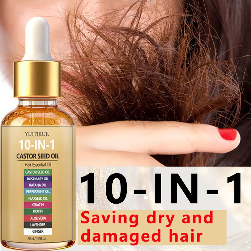 YUITIKUE 10-IN-1 Castor Seed Hair Oil | Natural Blend Of Batana, Rosemary & Biotin | For Deep Nourishment & Healthy Hair & Scalp Peaceful Pleasures Health and Wellness