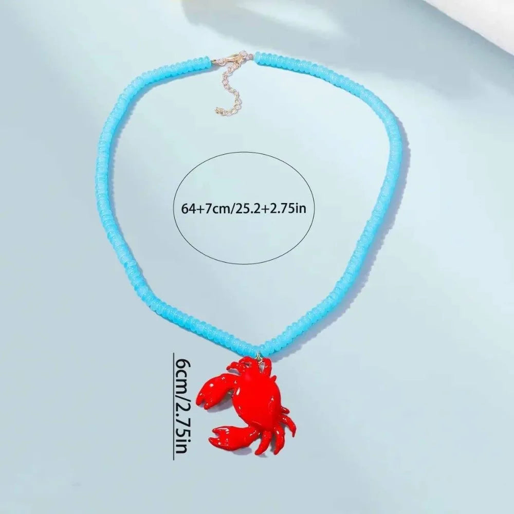Beaded Crab Pendant Necklace – Boho Enamel Summer Jewelry