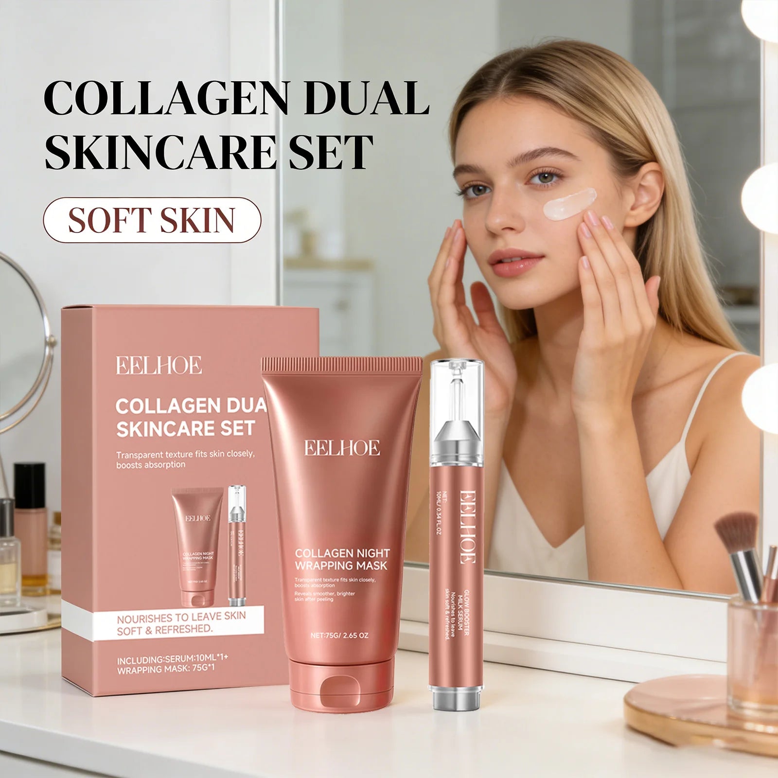 EELHOE Collagen Face Mask & Serum Set | Hydration & Firming Collagen Skincare Set Peaceful Pleasures Health and Wellness