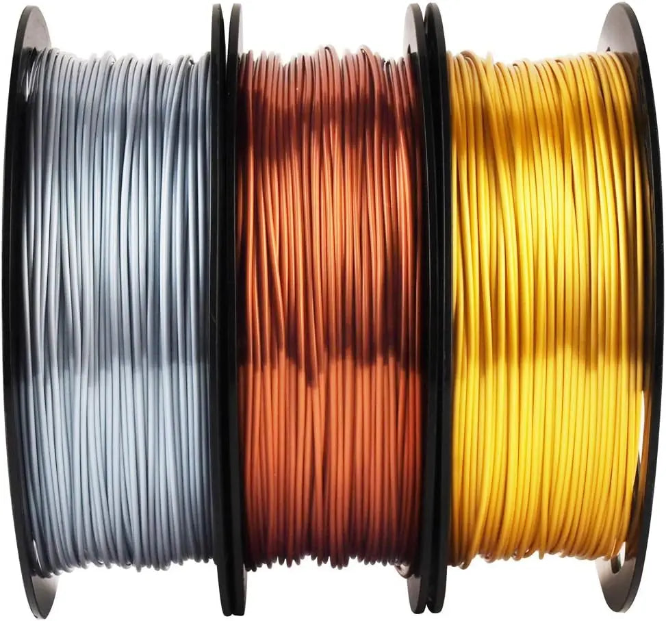 Silk PLA Filament Bundle 1.75mm – Gold Silver Copper 3×0.25kg