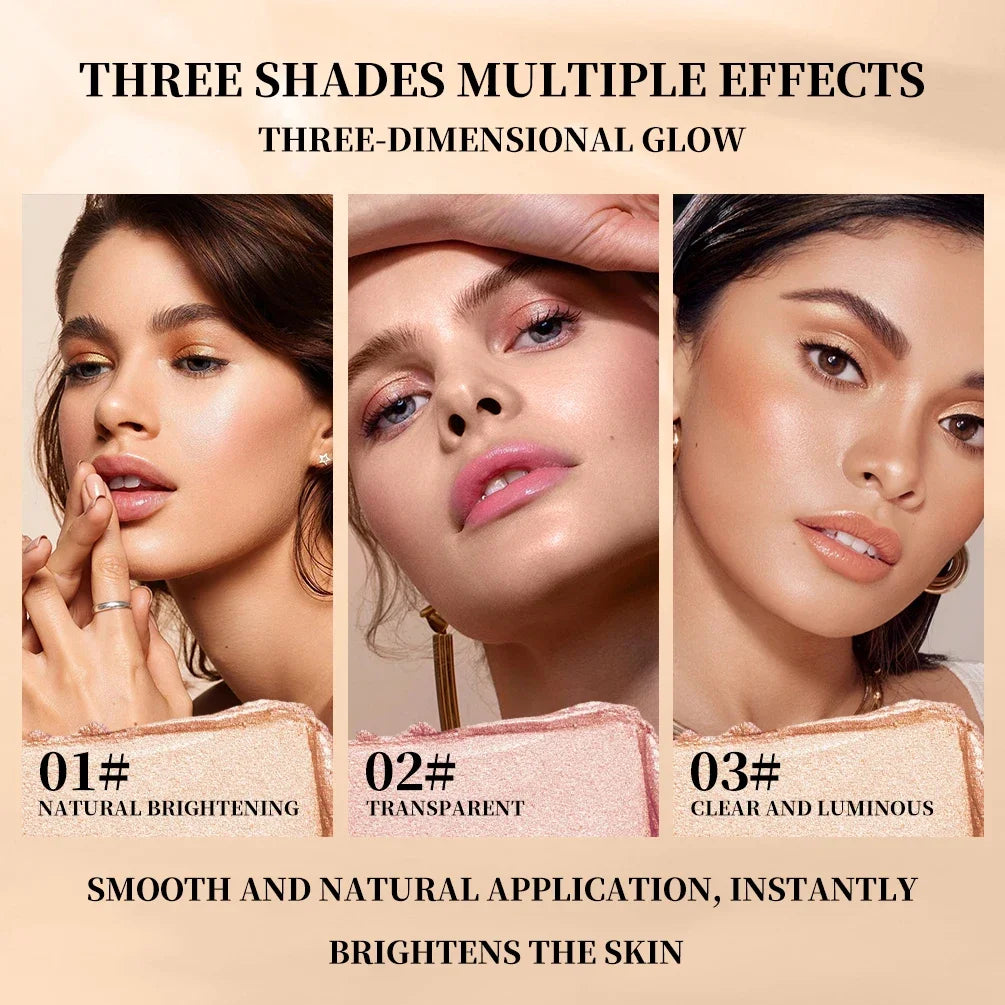 QIBEST 3 Colors Brighten Highlighter Bar Cosmetics Face Contour Bronzer Shimmer Highlighter Stick Face Makeup Body Highlighter Peaceful Pleasures Health and Wellness