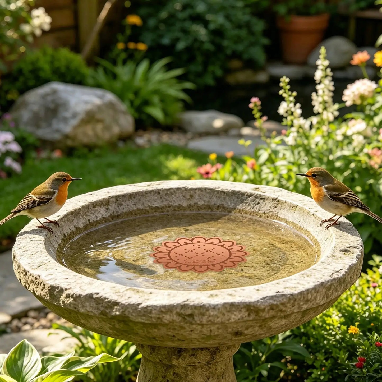 Copper Bird Bath Cleaning Disk | 3-Point Support, All-Season