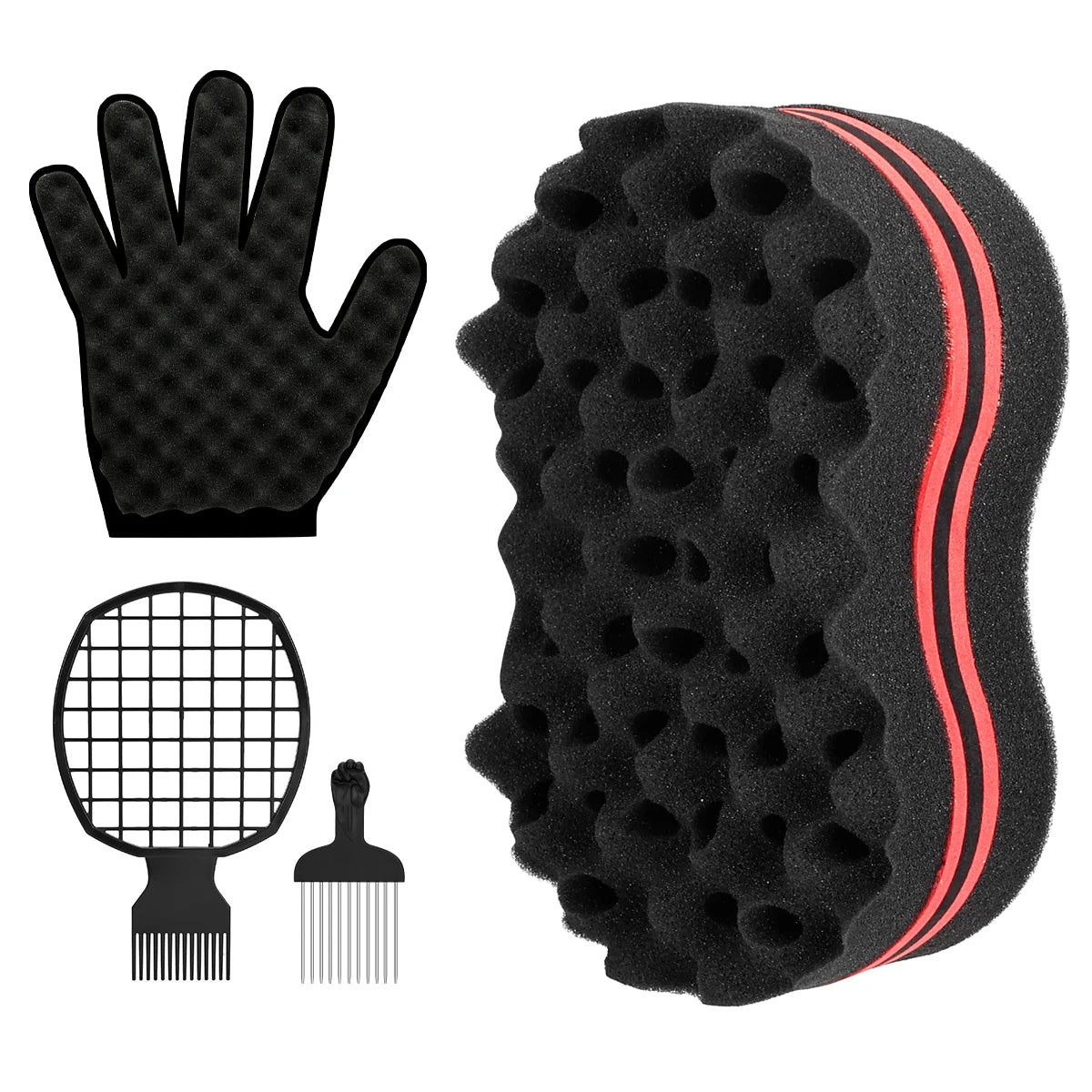 4Pcs Twist Hair Sponges Set Big Holes Barber Hair Brush Sponge Locking Twist Afro Curl Coil Wave Hair Care Tool Curl Brush Peaceful Pleasures Health and Wellness red