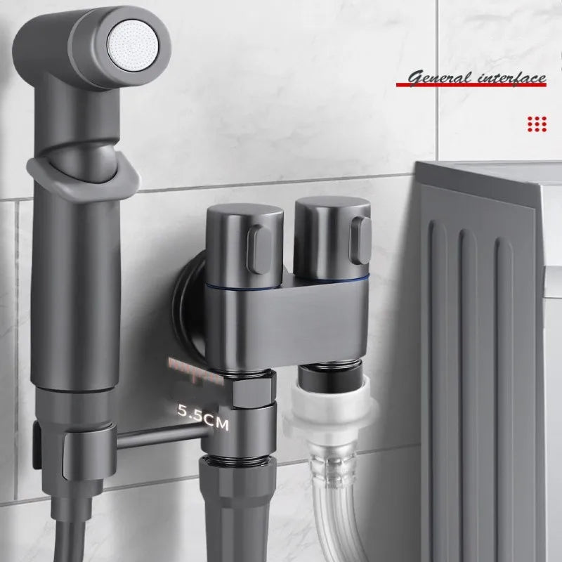 Handheld Bidet Sprayer Set | Dual Outlet Brass Angle Valve
