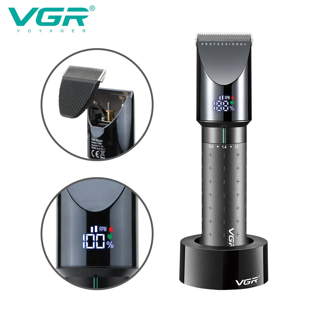 VGR 698 high-end hair clipper, deep cleaning hair trimmer, multifunctional men's hair removal salon carving, electric push shear Peaceful Pleasures Health and Wellness