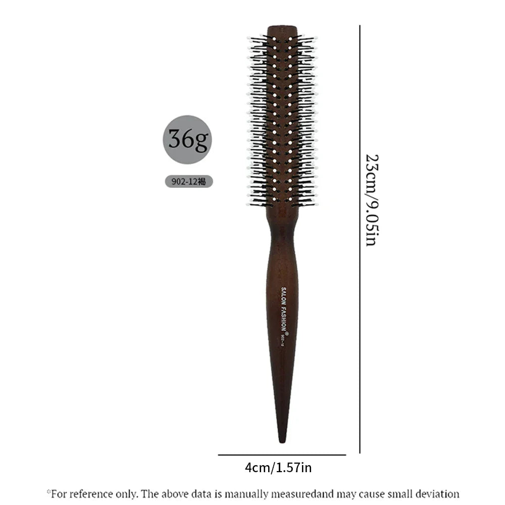 Natural Wood Round Barrel Hair Comb – Anti-Static Brush