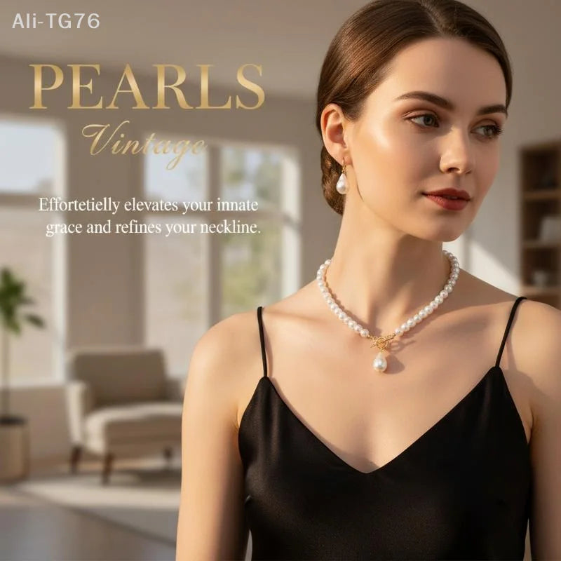 Faux Pearl Bridal Necklace & Stud Earrings Set | Wedding Jewelry