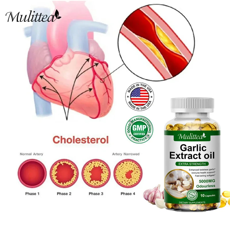 Mulittea Tasteless Garlic Oil Extract Capsules – 120ct Immune Support Dietary Supplements Peaceful Pleasures Health and Wellness