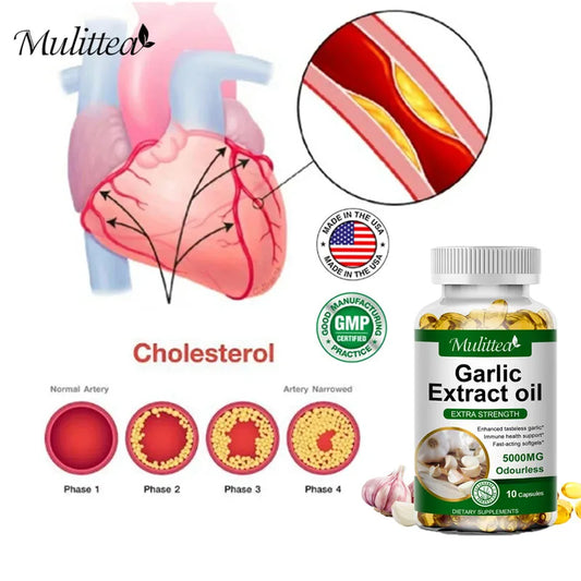 Mulittea Tasteless Garlic Oil Extract Capsules – 120ct Immune Support Dietary Supplements Peaceful Pleasures Health and Wellness