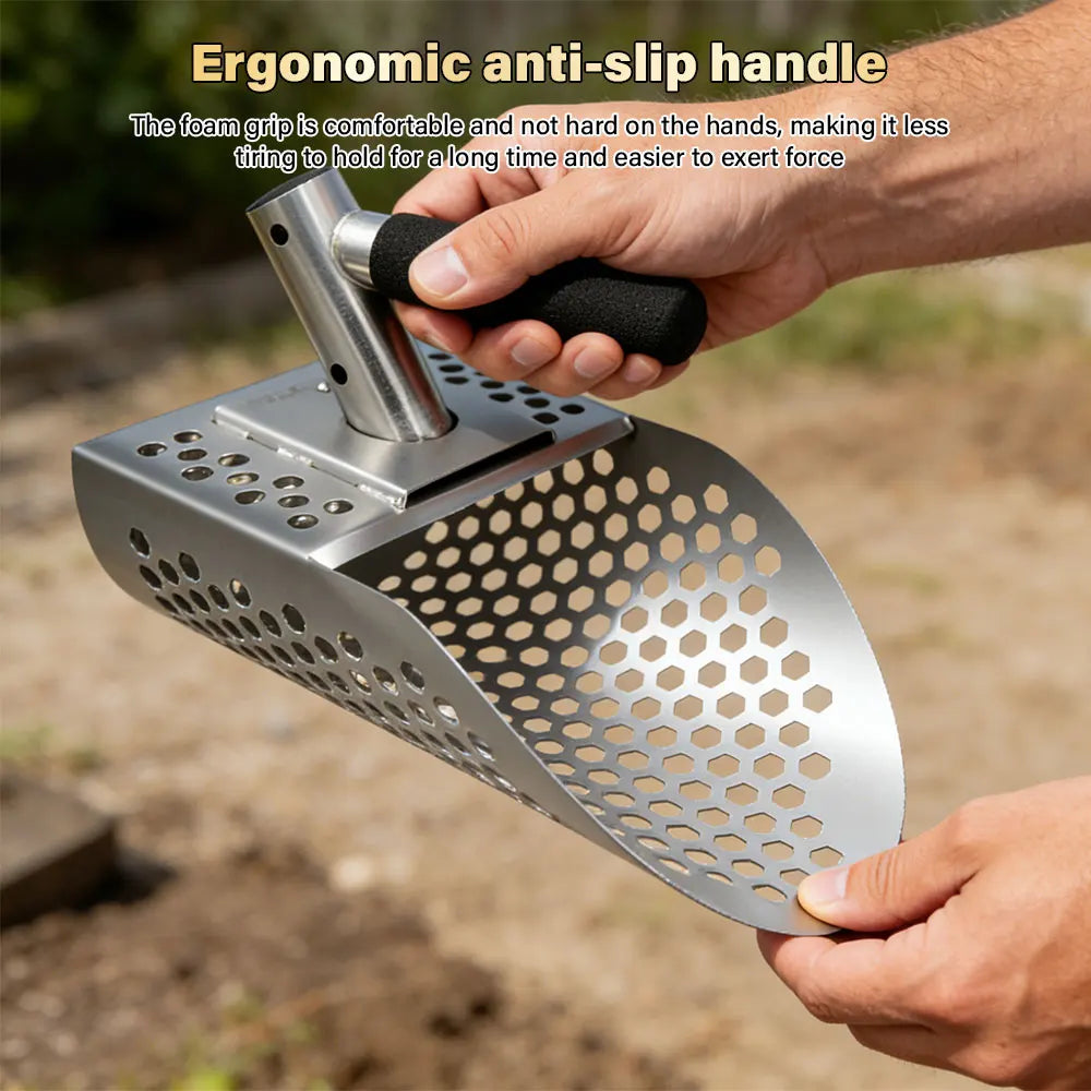 Portable Stainless Steel Metal Detecting Sand Scoop Shovel Beach Treasure Hunting Digging Tool for Garden Outdoor Prospecting Peaceful Pleasures Health and Wellness