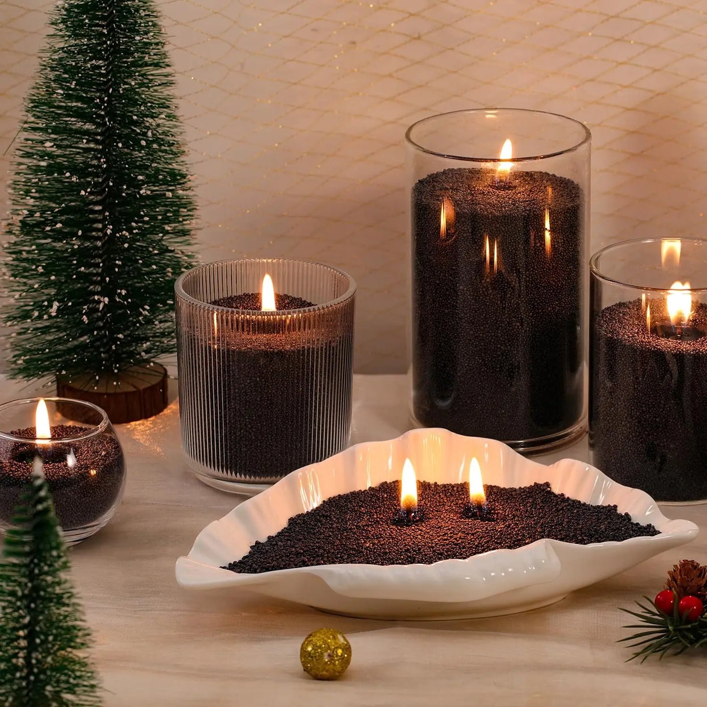 200g Pearl Candle Sand Kit – White & Black Wax Beads + 10 Wicks
