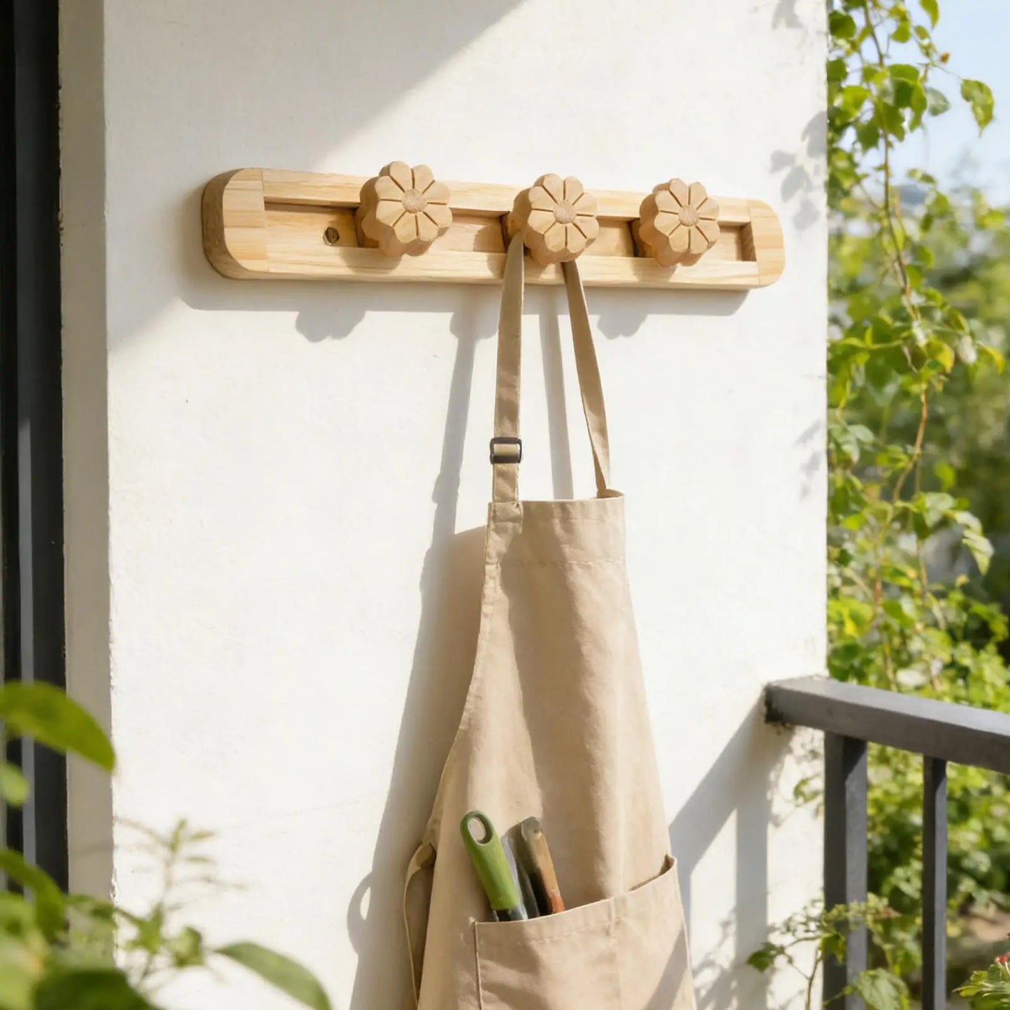 Wooden Wall Coat Rack with 3 Movable Hooks | Entryway Storage