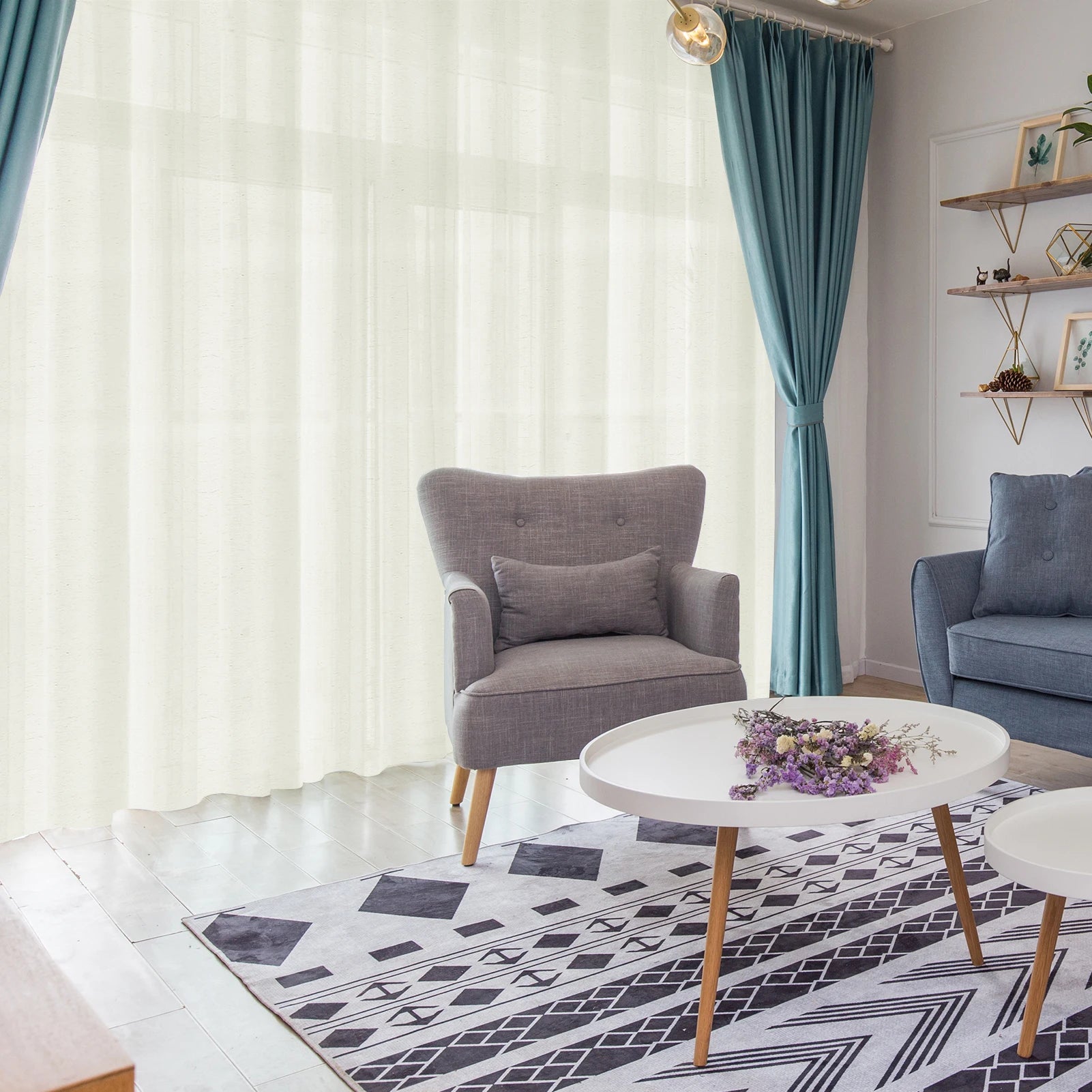 2 Panels Linen Sheer Curtains for Bedroom Beige Curtains 114/160/183/216/240/274CM Length Natural Flax Blend Window Draperies Peaceful Pleasures Health and Wellness