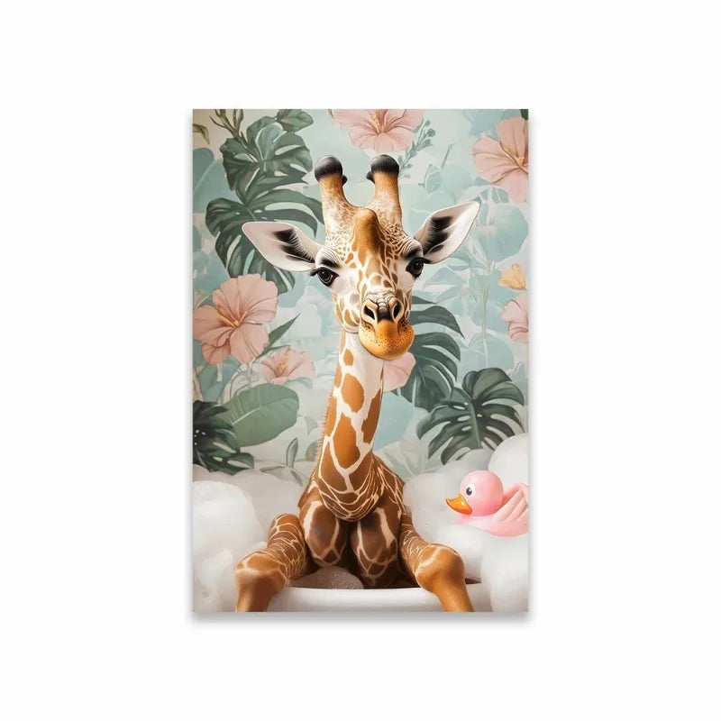 Funny Animal Bathroom Canvas Wall Art | Zebra Giraffe Tiger