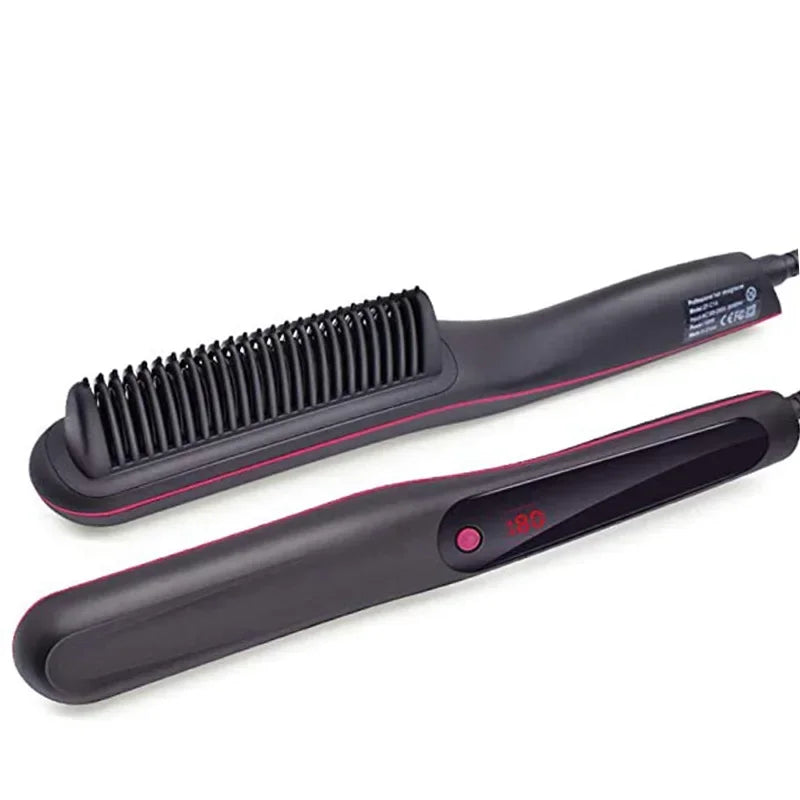 Professional Hair Straightener Brush Anti-Scald Feature Fast Heating Flat Iron Hot Comb Straightening Brush Hair Styler For Men Peaceful Pleasures Health and Wellness black no box AU