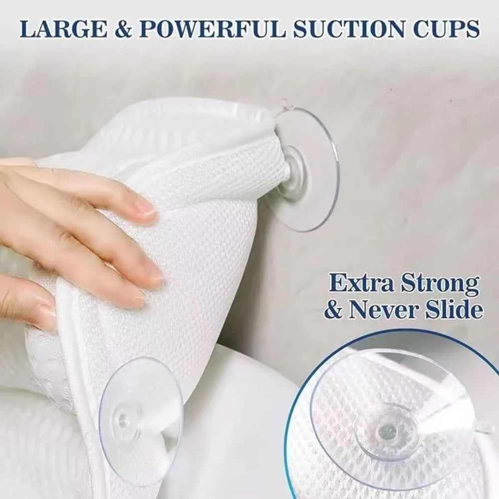 4D Mesh Bath Pillow – Non-Slip Suction Cups & Neck Support