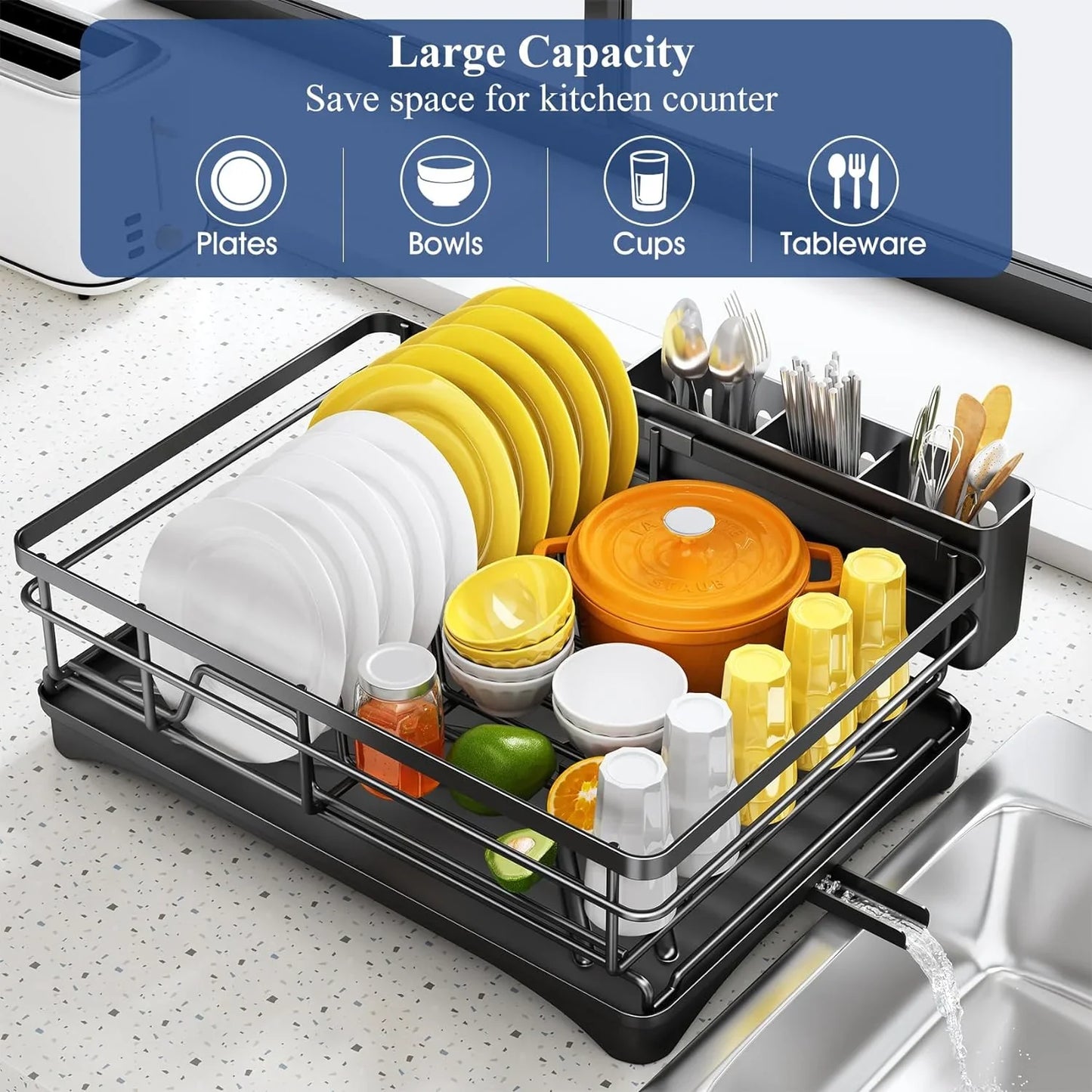 Large Dish Drying Rack with Drainboard & Utensil Holder