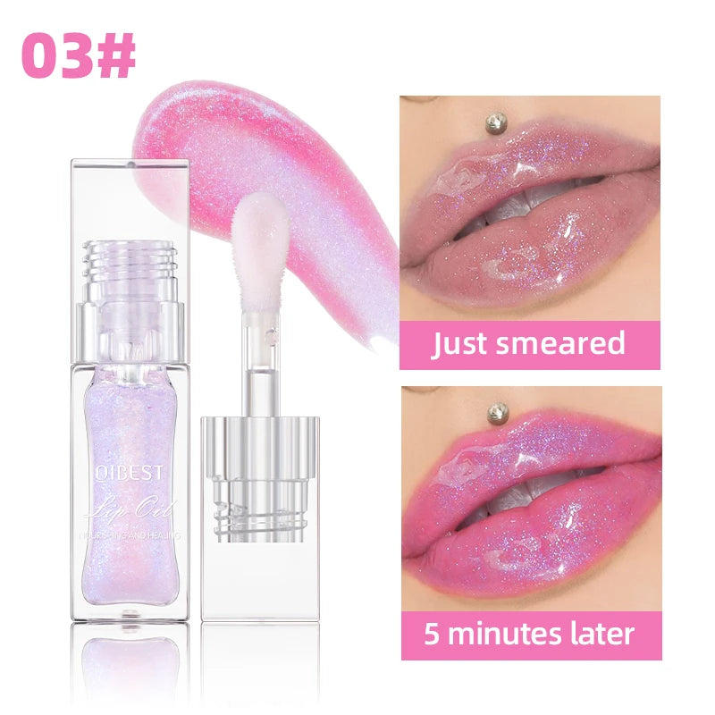 QIBEST Pearlescent Mirror Lip Glaze Temperature Color Changing Lip Oil Moisturizing Shiny Lipgloss Long-lasting Lip Tint Makeup Peaceful Pleasures Health and Wellness 03
