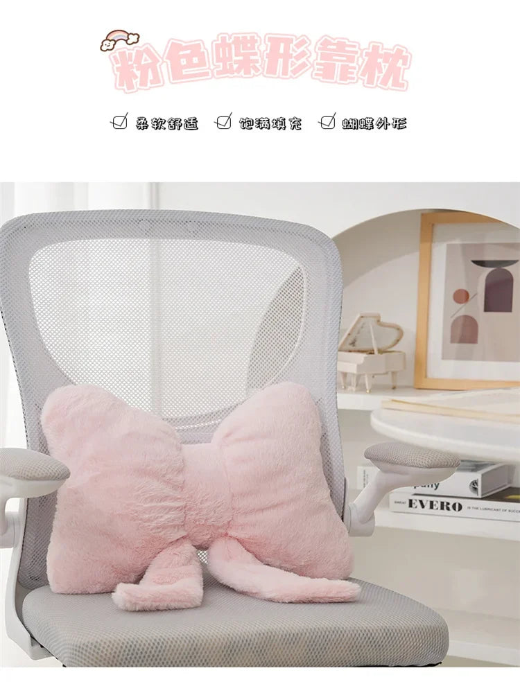 Pink Bow Faux Rabbit Fur Throw Pillow | Decorative Cushion Decorative Throw Pillow Peaceful Pleasures Health and Wellness Pink