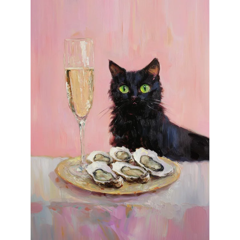Trendy Cute Quirky Calico Cat with Martini Champagne Cocktail on The Sofa Poster Canvas Painting Wall Art Pictures Home Decor Peaceful Pleasures Health and Wellness 1 40x50cm