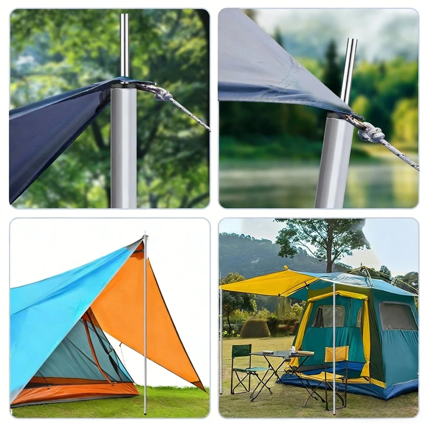 2m/1.9m Folding Tarp Pole Awning Rod Foldable Tent Pole Support Stand Pole Outdoor Camping Sun Shelter Sticks Tent Accessories Peaceful Pleasures Health and Wellness